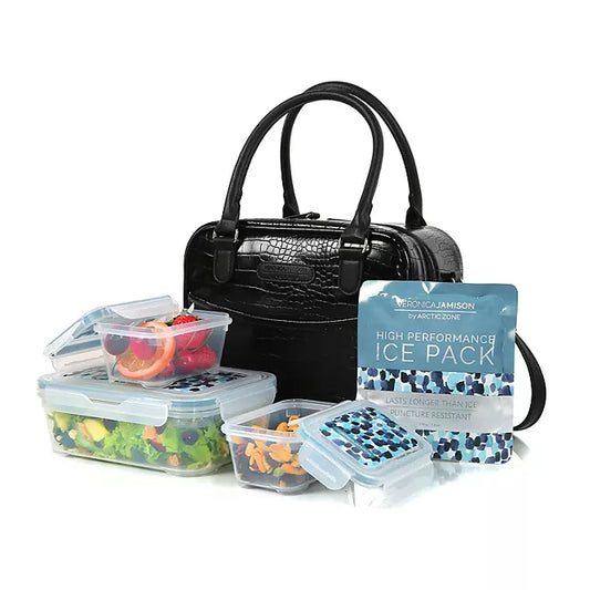 Jamison Faux Leather Lunch Bag with Food Storage Containers