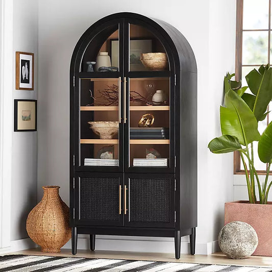 Mark Enzo Storage Cabinet With Rattan Cabinet Doors