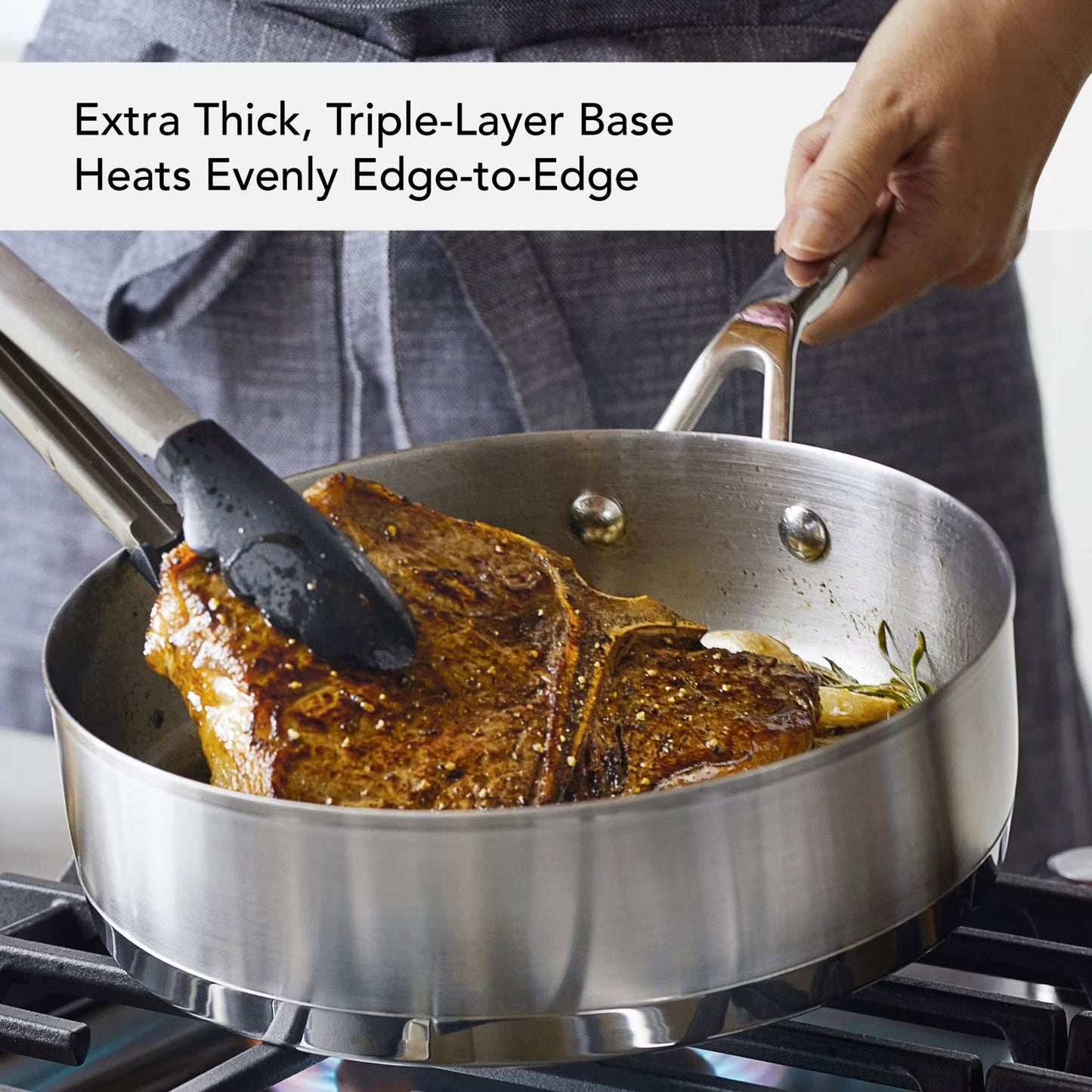 3 Ply Base Stainless Steel 11 Piece Cookware Set, Brushed Stainless Steel