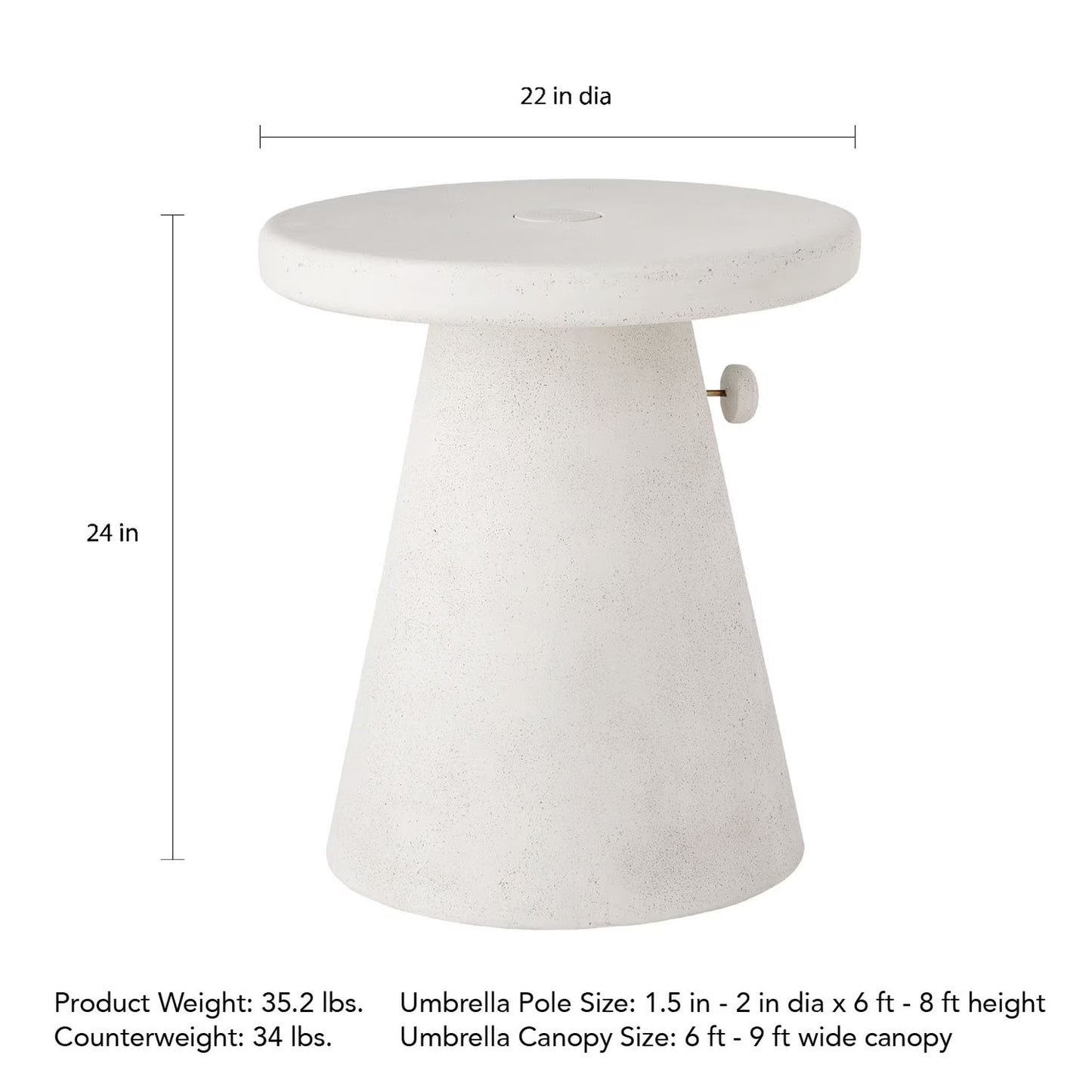 24" Medium White Umbrella Table
