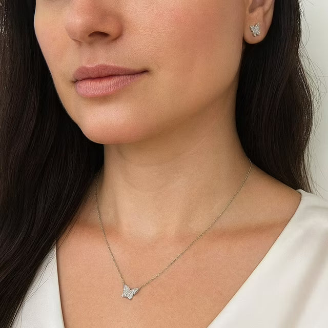 Diamond Butterfly Pendant Necklace in Sterling Silver