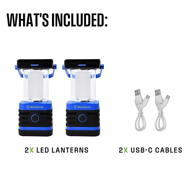 Westinghouse Solar Rechargeable LED Portable Lanterns – 2-Pack, 1000 Lumens