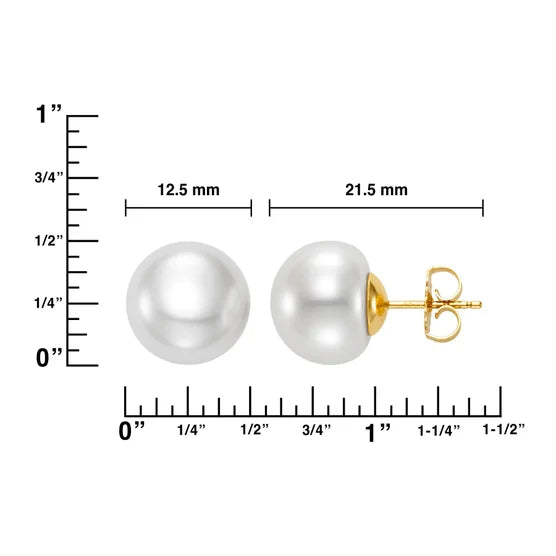 Freshwater Cultured 12-13mm Button Pearl 14kt Yellow Gold Earrings