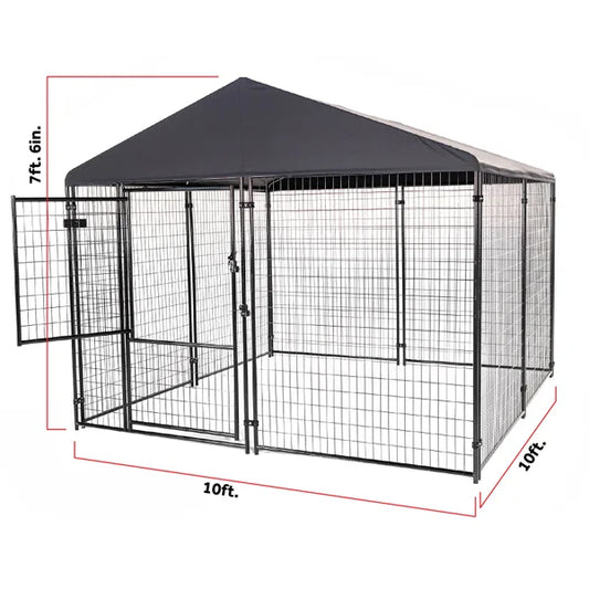 Lucky Dog STAY Series Presidential Dog Kennel 10'x10' with Privacy Screen