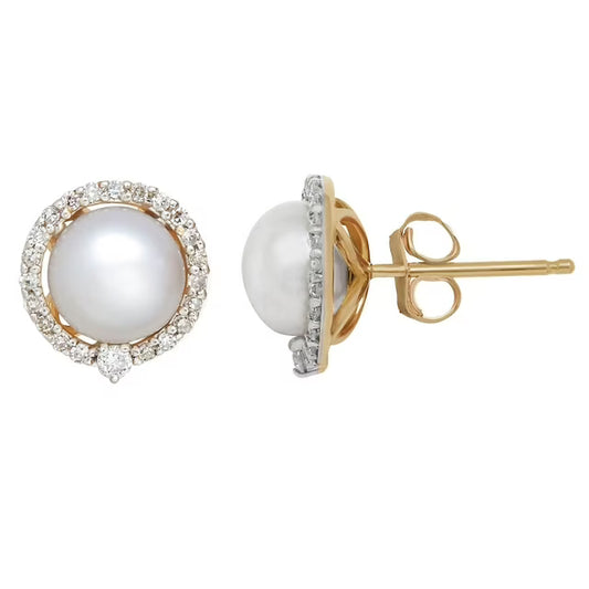 Freshwater Cultured Pearl Earrings with Diamond Accents in 14k Yellow Gold