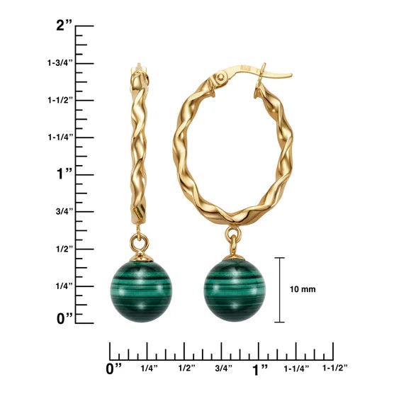 Green Malachite 14kt Yellow Gold Oval Hoop Earrings