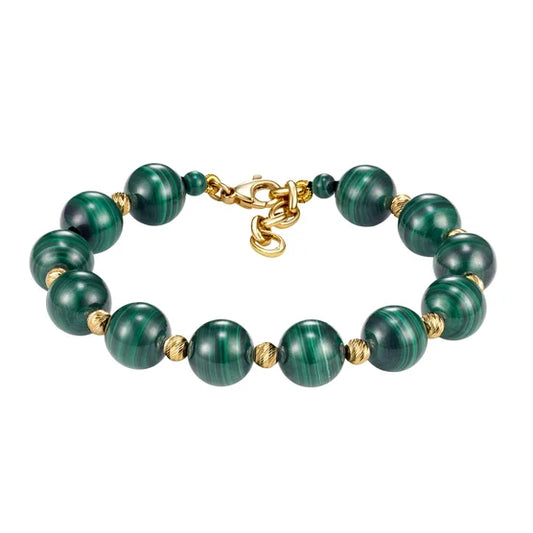 Green Malachite Bead 14kt Yellow Gold Bracelet