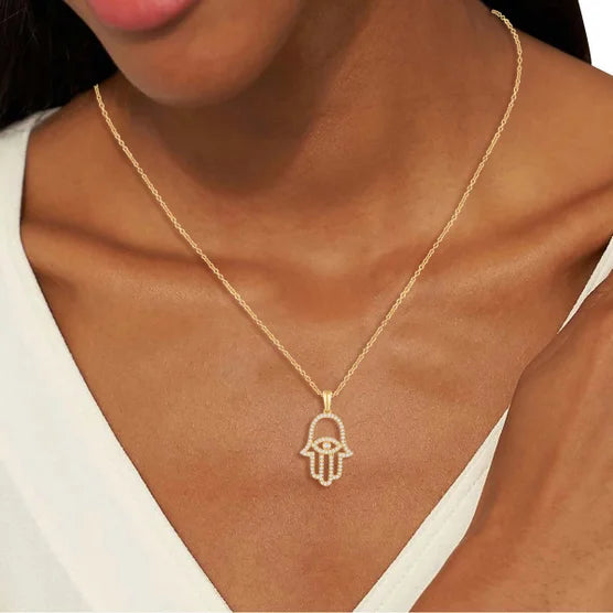 0.22 ctw VS2 Clarity, I Color Diamond 14kt Yellow Gold Hamsa Pendant