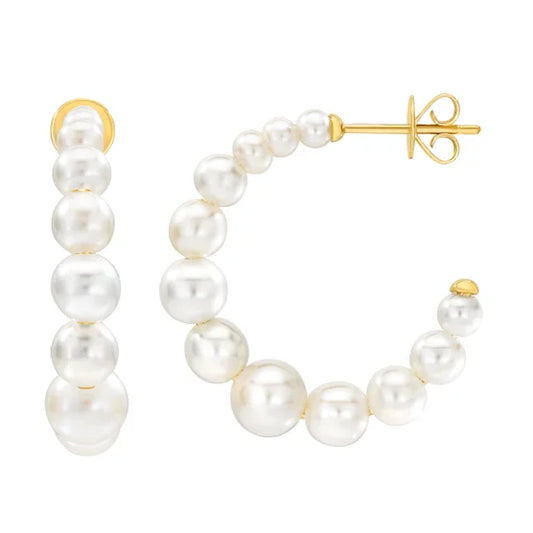 2.5-6mm Graduated Pearl 14kt Yellow Gold Hoop Earrings