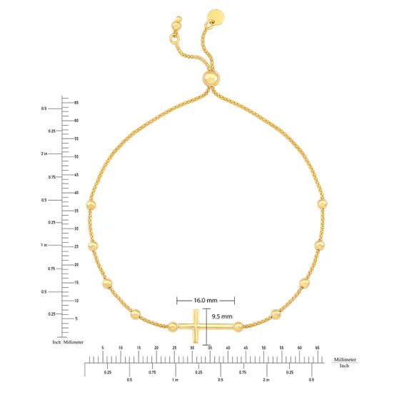 14kt Yellow Gold Cross Bolo Bracelet