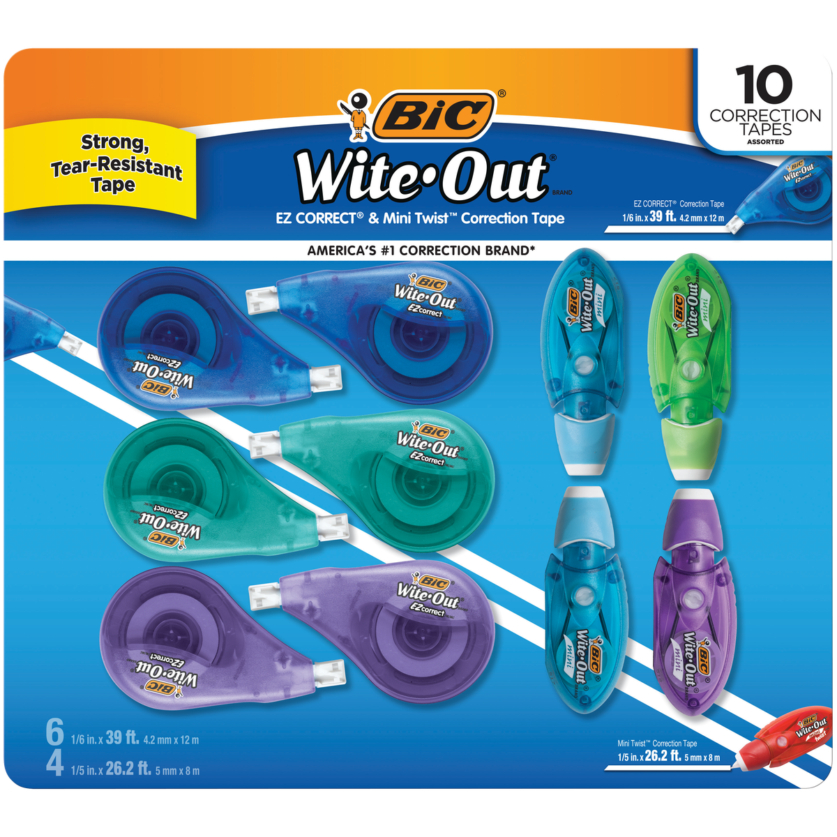 BIC Wite-Out Correction Tape – 10-Pack Variety Set