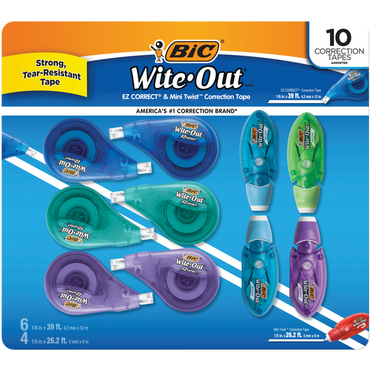 BIC Wite-Out Correction Tape – 10-Pack Variety Set