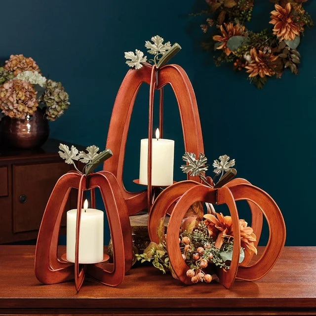 BURTON Orange Set of 3 Pumpkin Candleholders