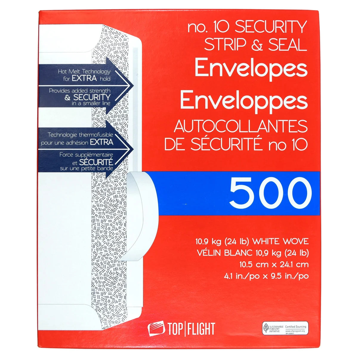 10 Security Strip & Seal Envelopes, 500-count, 24lb, 4 1/8"x9 1/2"