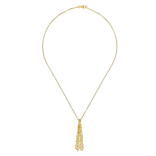14K Yellow Diamond Cut Mirror Chain Tassle Necklace 18"
