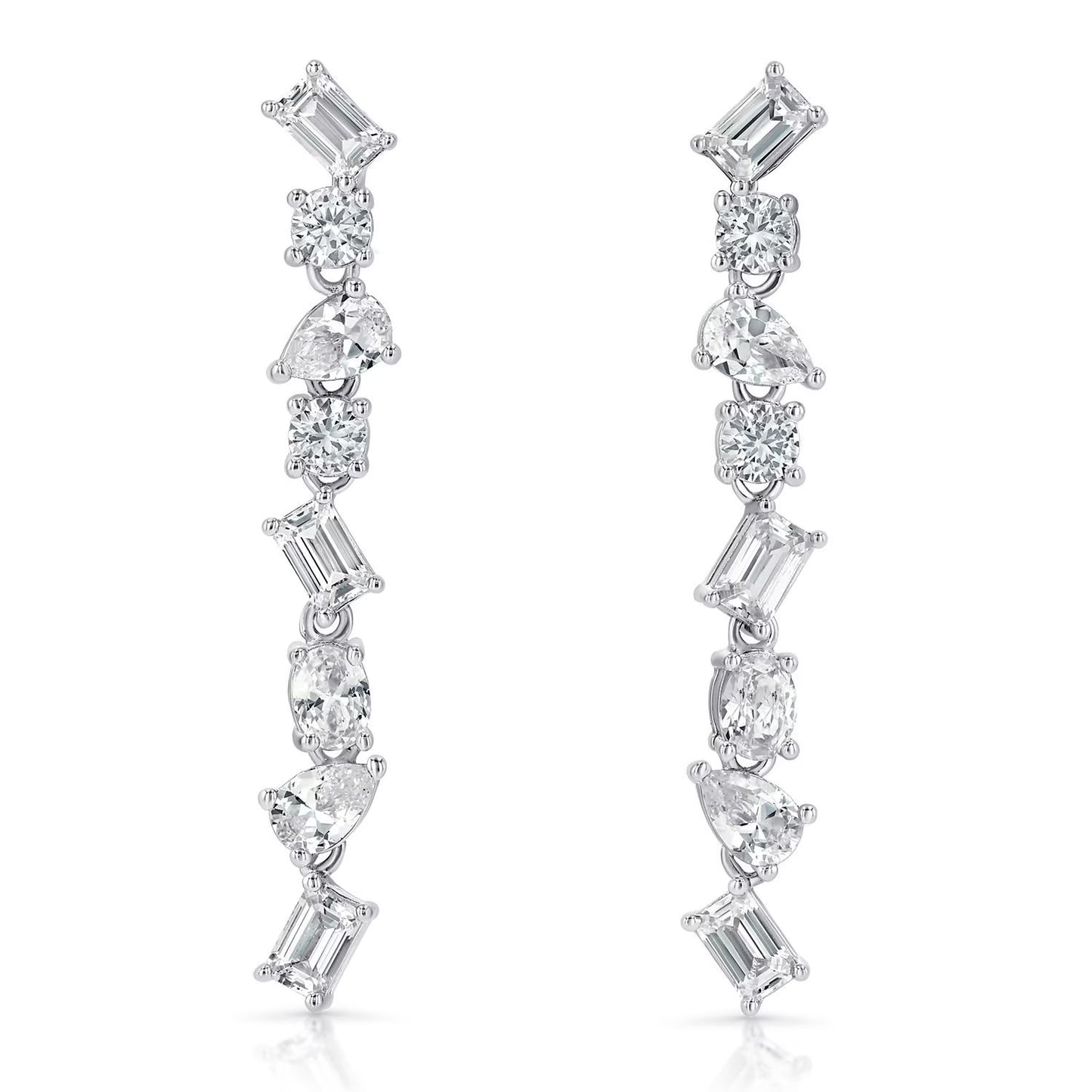 Lab White Sapphire Mixed Cut Dangle Earrings in Sterling Silver