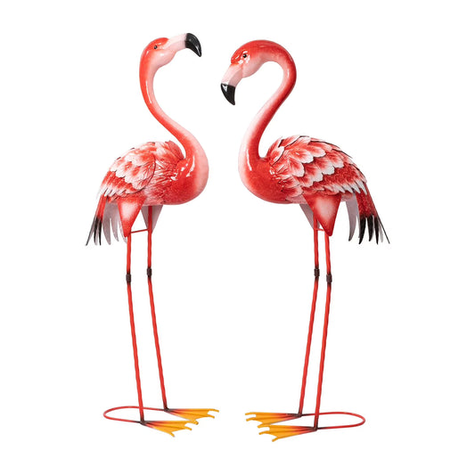 Metal Flamingo Statues, Set of 2