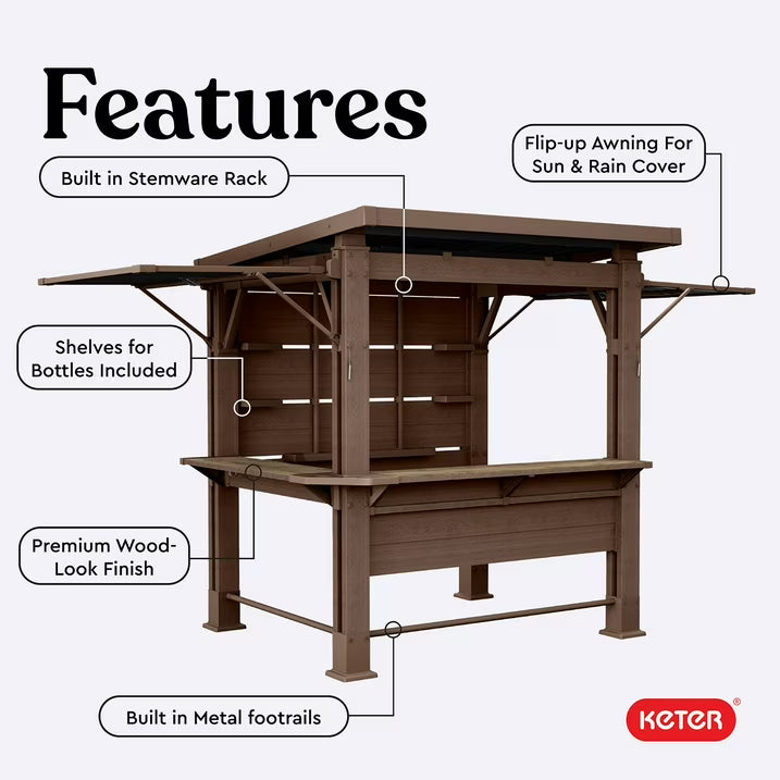 Keter 11' x 7' Signature Collection Resin Outdoor Bar Pine Gazebo