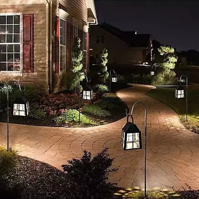 Deck Impressions Farmhouse-Style Solar LED Lanterns with Shepherd's Hooks – 4-Pack