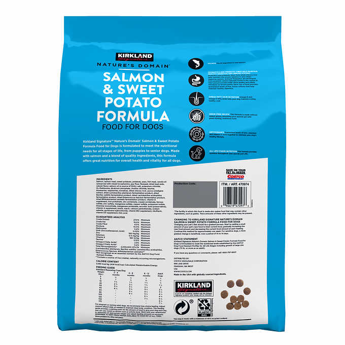 Kirkland Signature Nature's Domain Salmon & Sweet Potato Formula Dog Food, 25 lbs