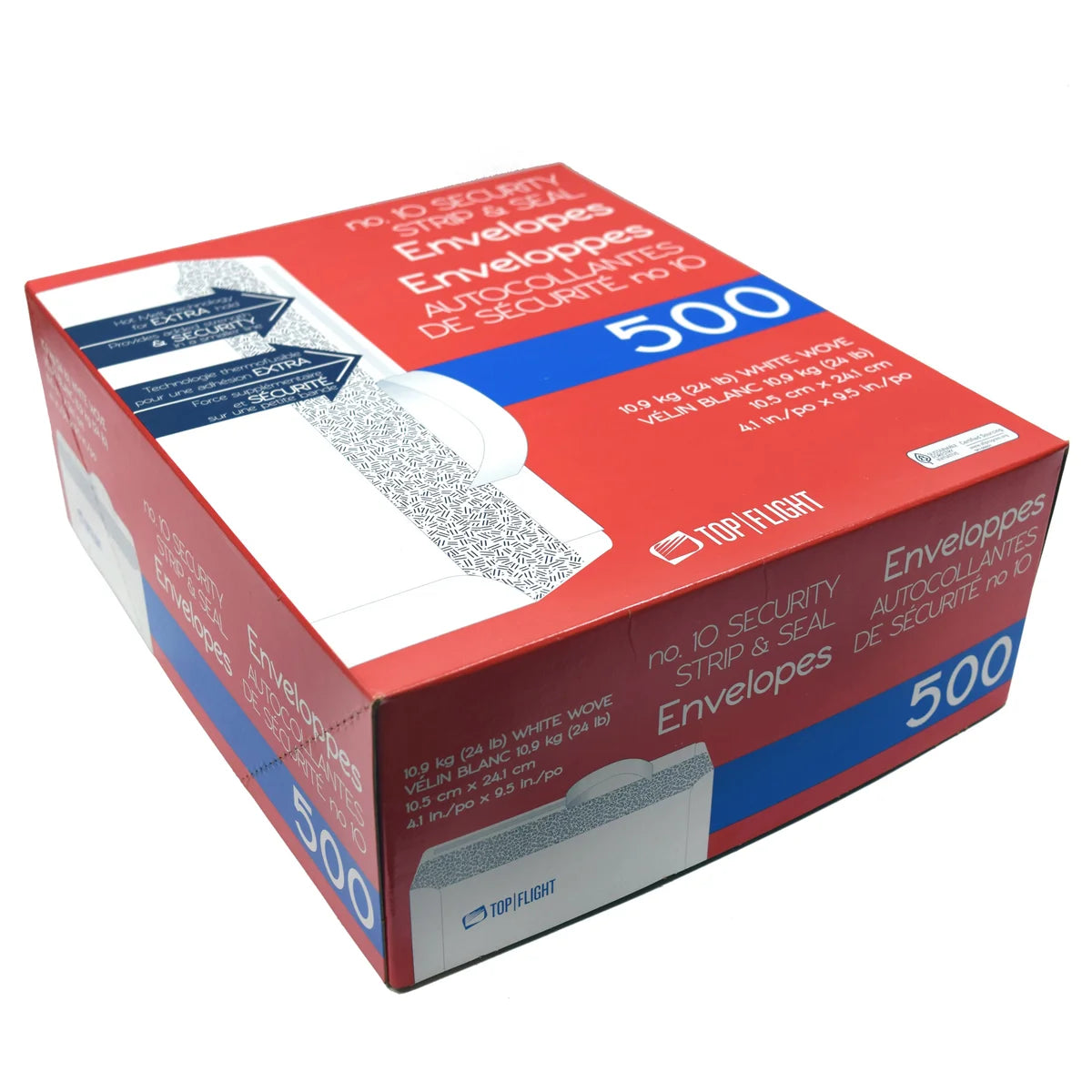 10 Security Strip & Seal Envelopes, 500-count, 24lb, 4 1/8"x9 1/2"
