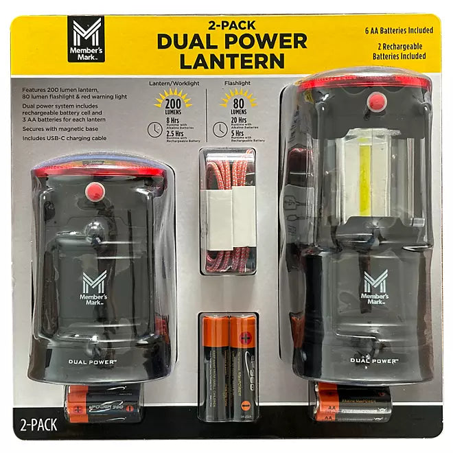 Dual Power LED Lanterns – 2-Pack, 200 Lumens