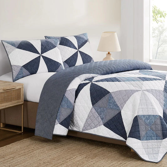 Origami Pieced Nautical Patchwork 3-piece Quilt Set