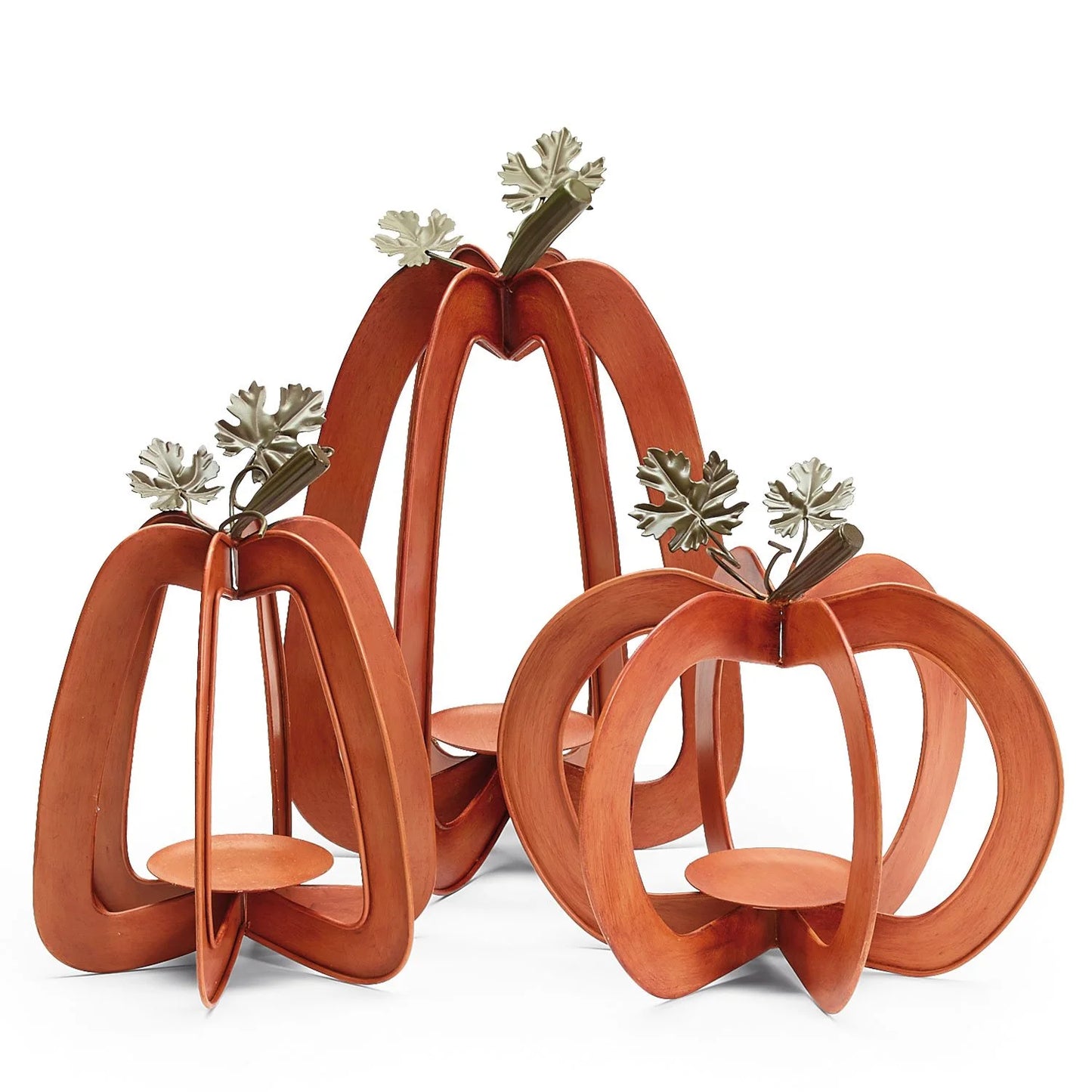BURTON Orange Set of 3 Pumpkin Candleholders