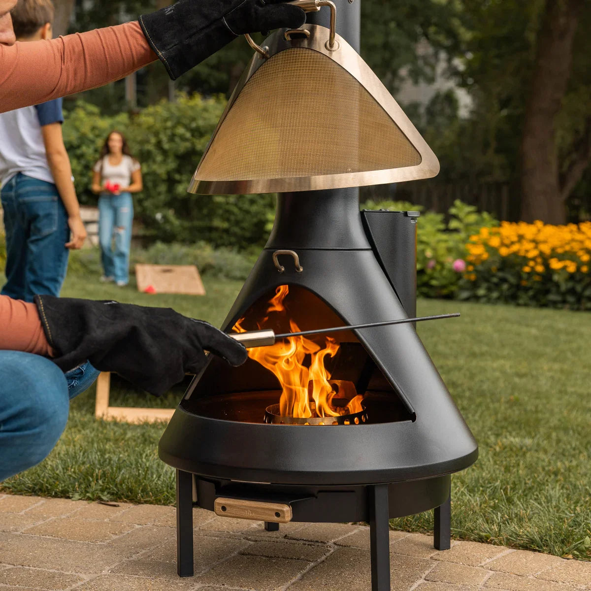 70 Inch Chiminea Outdoor Fireplace and Pellet Hopper