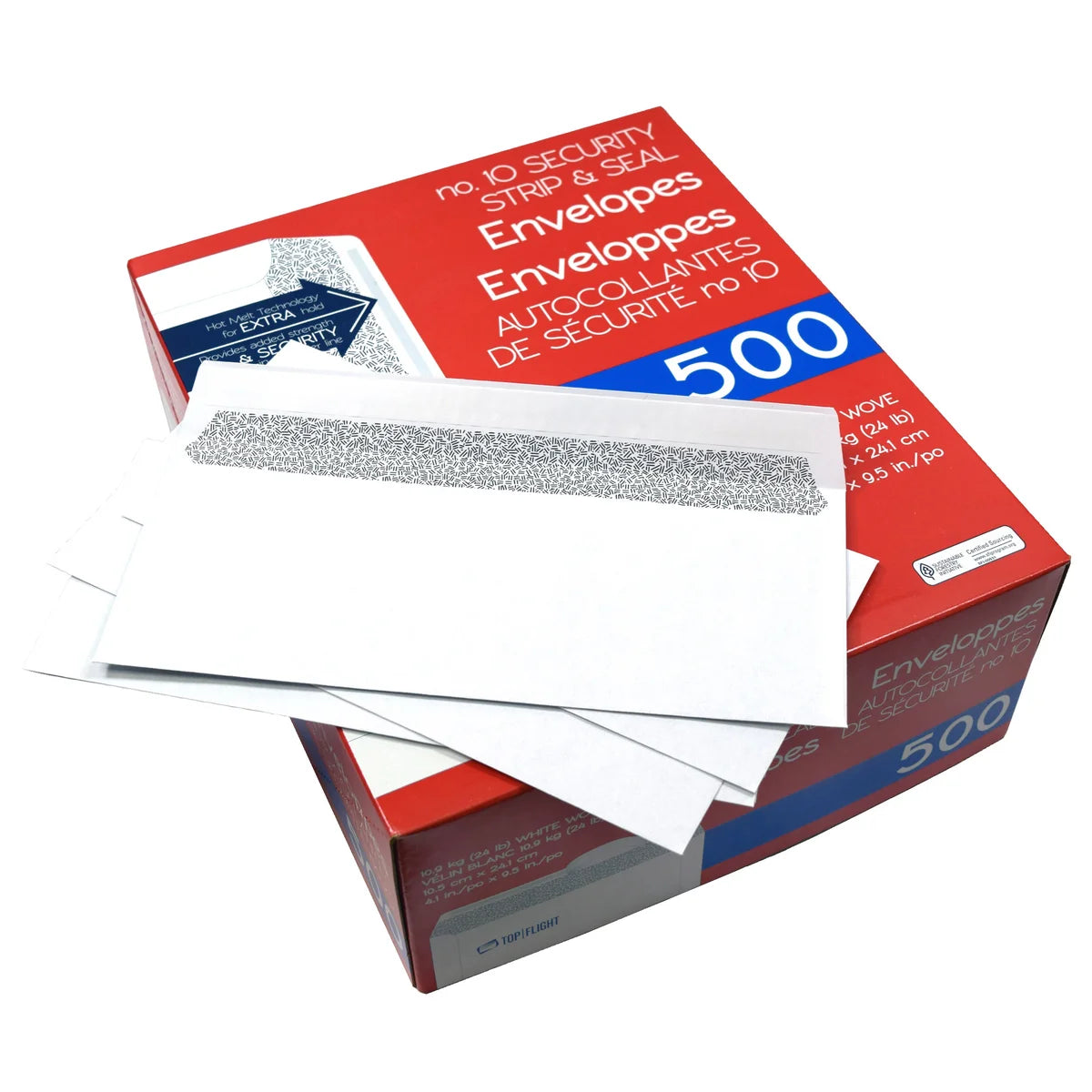10 Security Strip & Seal Envelopes, 500-count, 24lb, 4 1/8"x9 1/2"