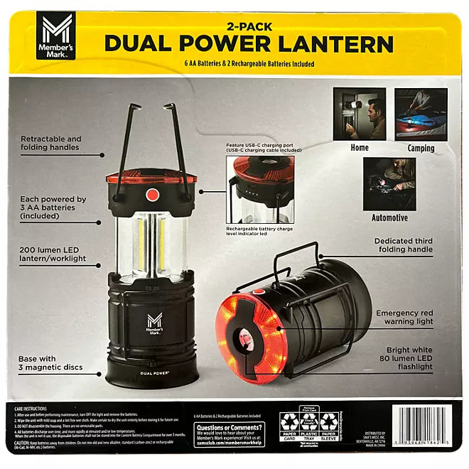 Dual Power LED Lanterns – 2-Pack, 200 Lumens