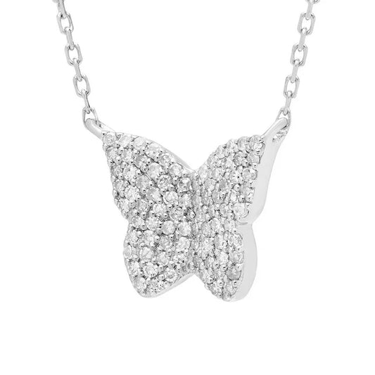 Diamond Butterfly Pendant Necklace in Sterling Silver