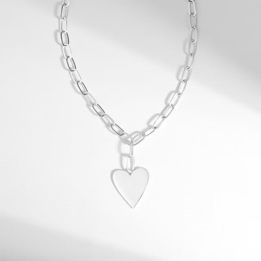 Heart Paperclip Chain Pendant Necklace in Sterling Silver