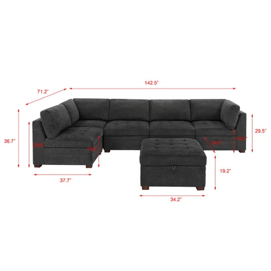 Tisdale Modular Sectional 6-piece Dark Gray with Storage Ottoman