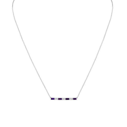 Amethyst and Diamond 14kt White Gold Bar Necklace