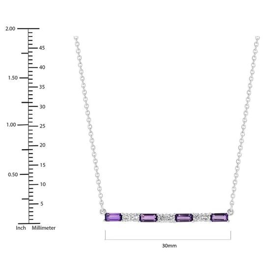Amethyst and Diamond 14kt White Gold Bar Necklace