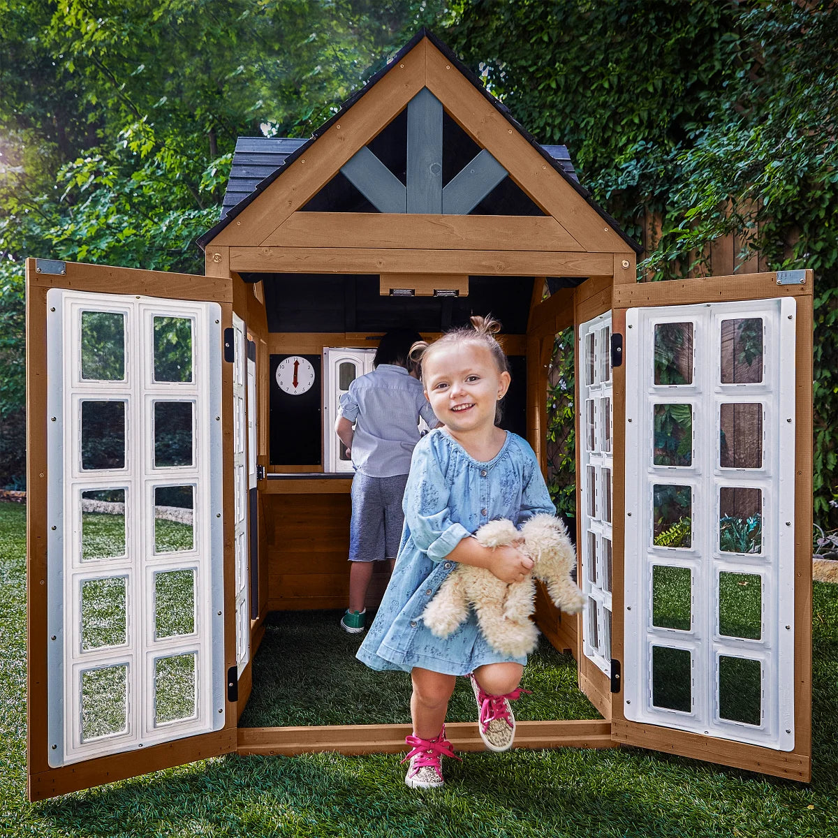 KidKraft Atrium Wooden Breeze Outdoor Playhouse with Play Kitchen & Sunroom