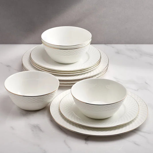 Mikasa Trellis Gold 12-piece Bone Dinnerware Set
