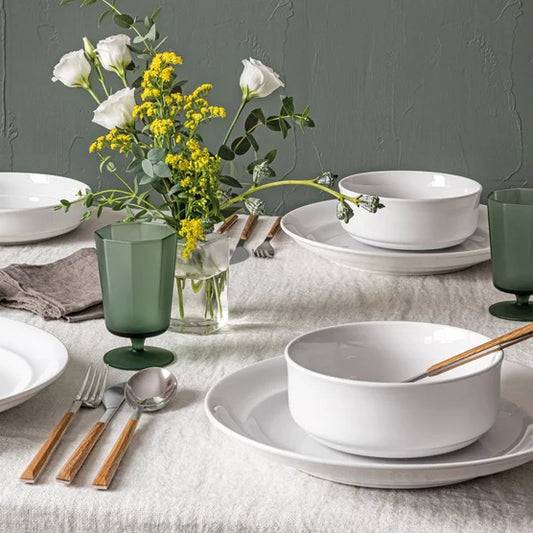 Rimmed 12-piece Glossy Porcelain Dinnerware Set