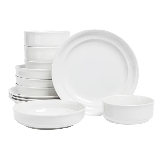 Rimmed 12-piece Glossy Porcelain Dinnerware Set