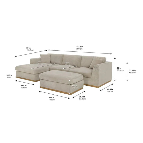 Caley Reversible Sofa Chaise with Ottoman