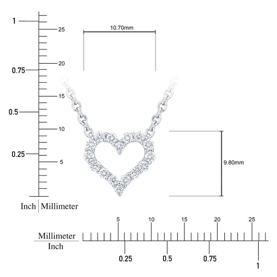 Round Brilliant 0.25 ctw VS2 Clarity, I Color Diamond 14kt White Gold Heart Necklace