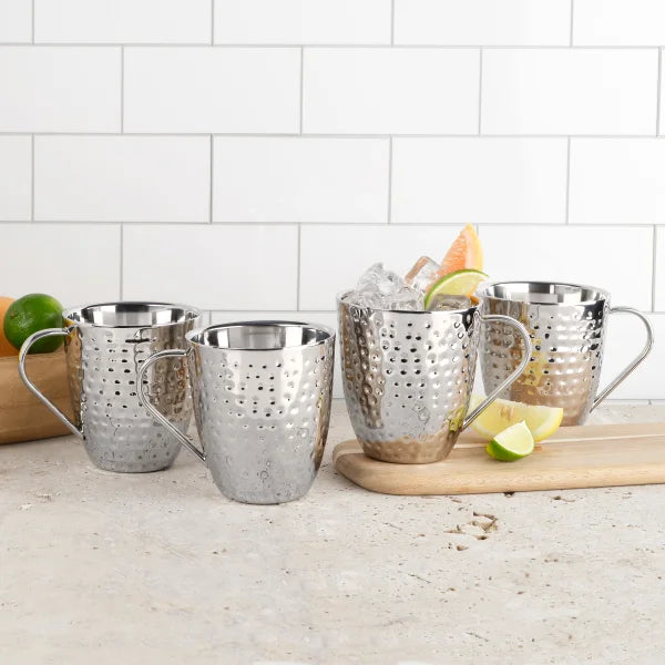 Mikasa Set of 4 Double-wall Hammered Stainless Steel Mugs
