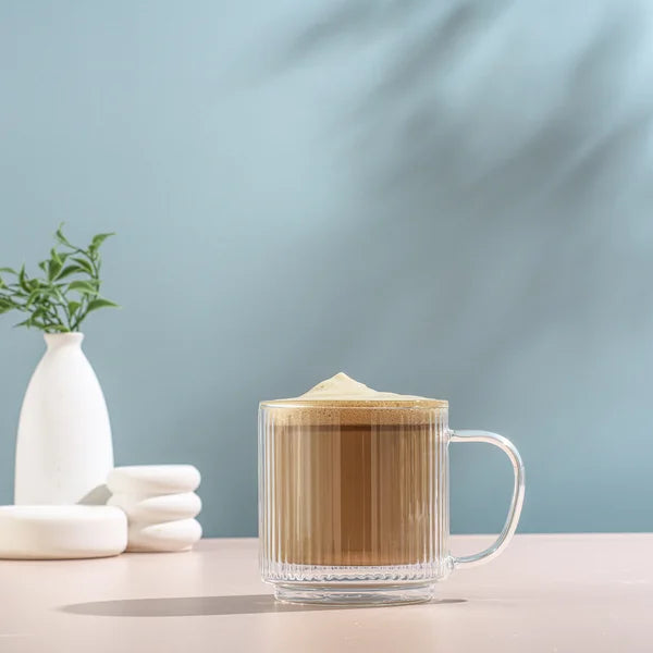 JoyJolt Haven 13.5 oz Fluted Stackable Double Wall Glass Mugs, Set of 6