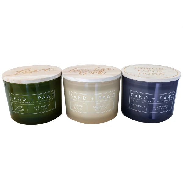 Sand + Paws 12 oz. Candles with Carved Wood Lids, Set of 3