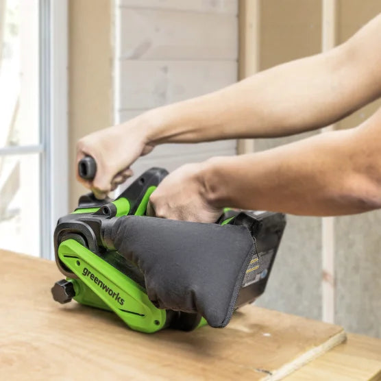 24V Brushless Cordless Belt Sander, Dust Bag, 4Ah Battery