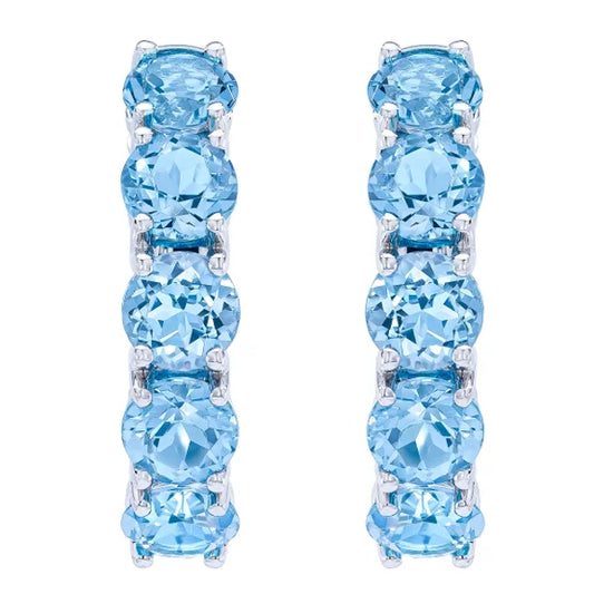 Swiss Blue Topaz 14kt White Gold Hoop Earrings