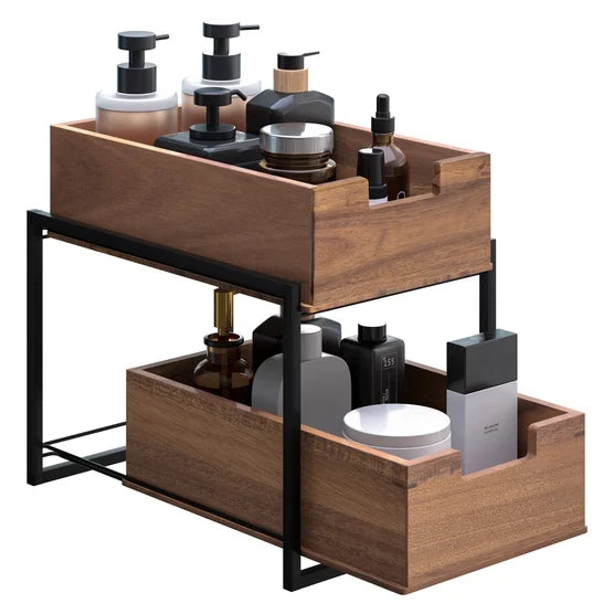 2-tier Acacia Sliding Bin Organizer