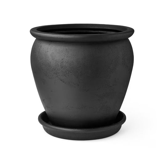 20" Matte Black Umbrella Stand Planter with Integrated Saucer