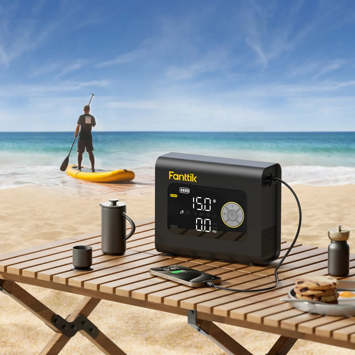 Paddle Board Pump with Light and Power Bank - Fanttik S300 Cross Portable Tire Inflator